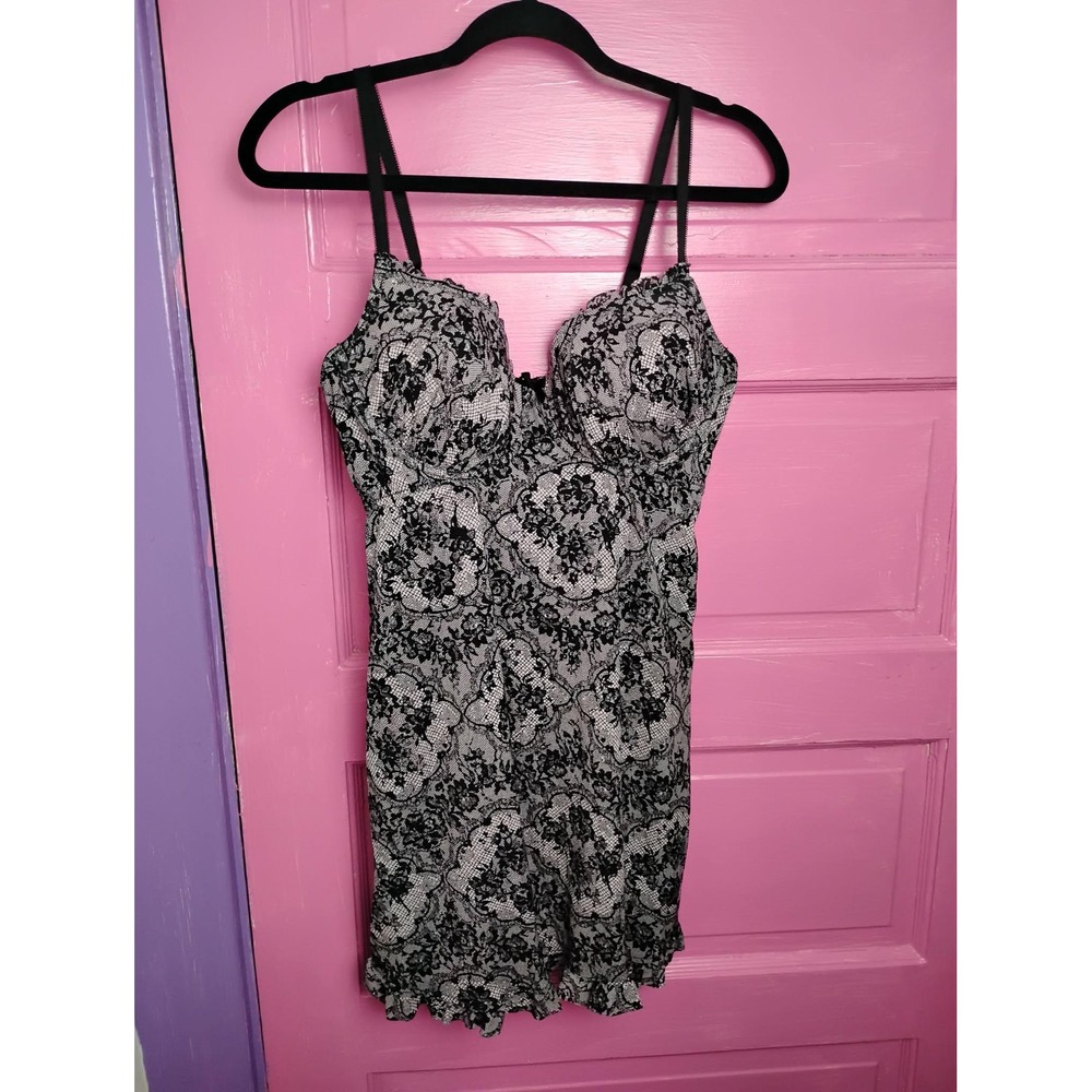 40D Black Lace Slip Dress Smart & Sexy Sleepwear Lingerie L XL Y2K Goth Coquette